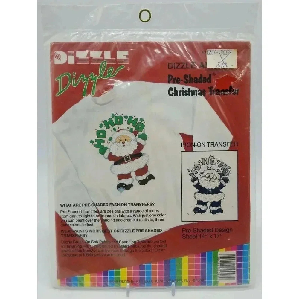 Dizzle Dizzle "Ho Ho Ho Santa" Pre Shaded Christmas Transfer 1989 New Old Stock